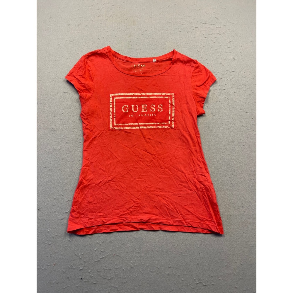 Guess T-Shirt Cotton Blend Red Graphic Logo Medium Womens